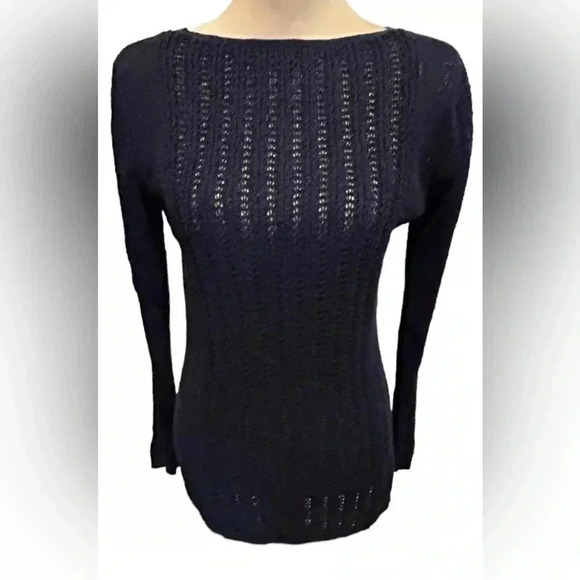 RACHEL ZOE Womens Sweater Size Medium Karla Navy Blue Open Weave Semi Sheer EUC. - Picture 5 of 10